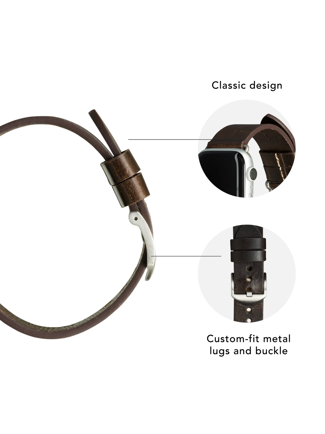 Bornholm - Watch Strap 44mm - Dark Brown/Silver Watch Strap