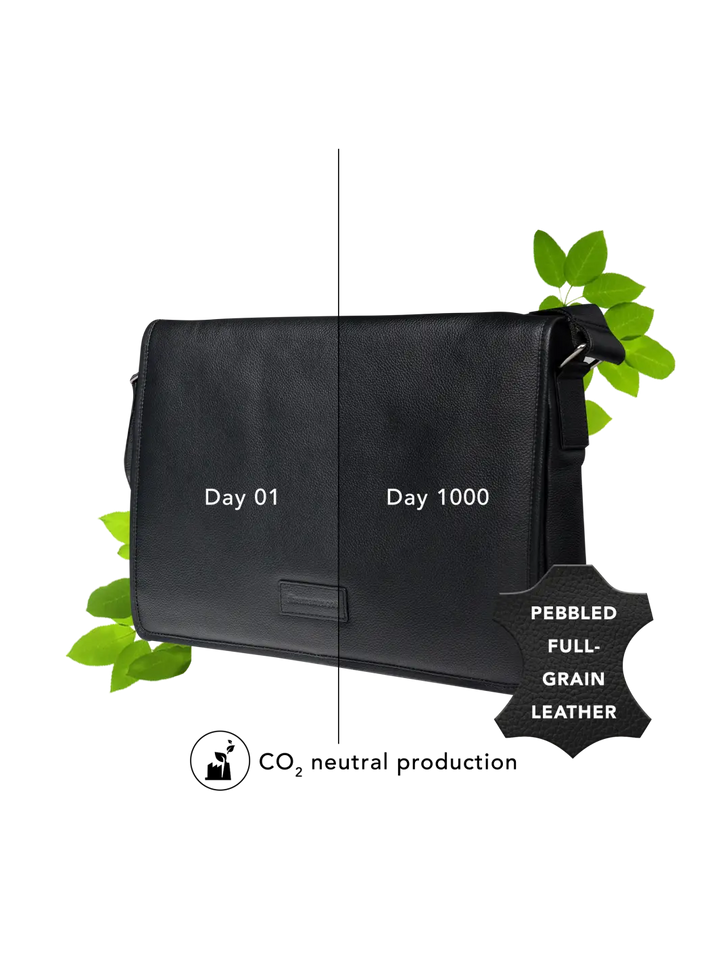 Marselisborg - 14" - Pebbled Black Messenger bag
