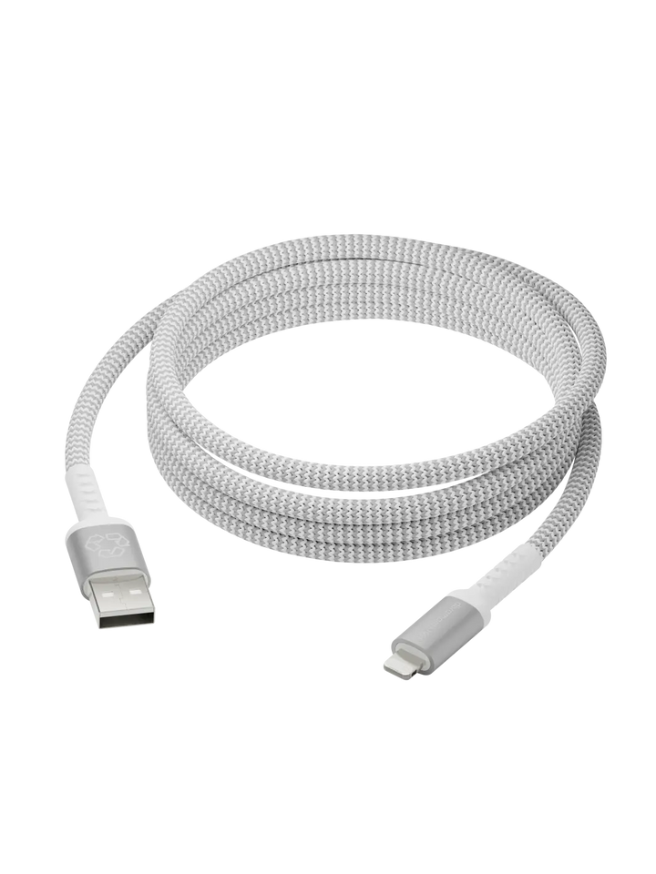 re-charge Pro - Braided Cable 2.5m USB-A to Lightning - White Cable