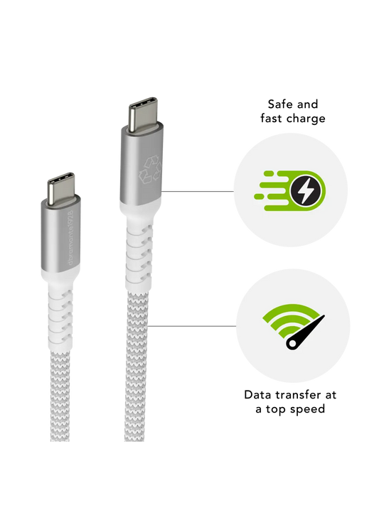 re-charge Pro - Braided Cable 2.5m USB-C to USB-C 100W - White Cable