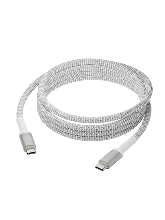 re-charge Pro - Braided Cable 2.5m USB-C to USB-C 100W - White Cable
