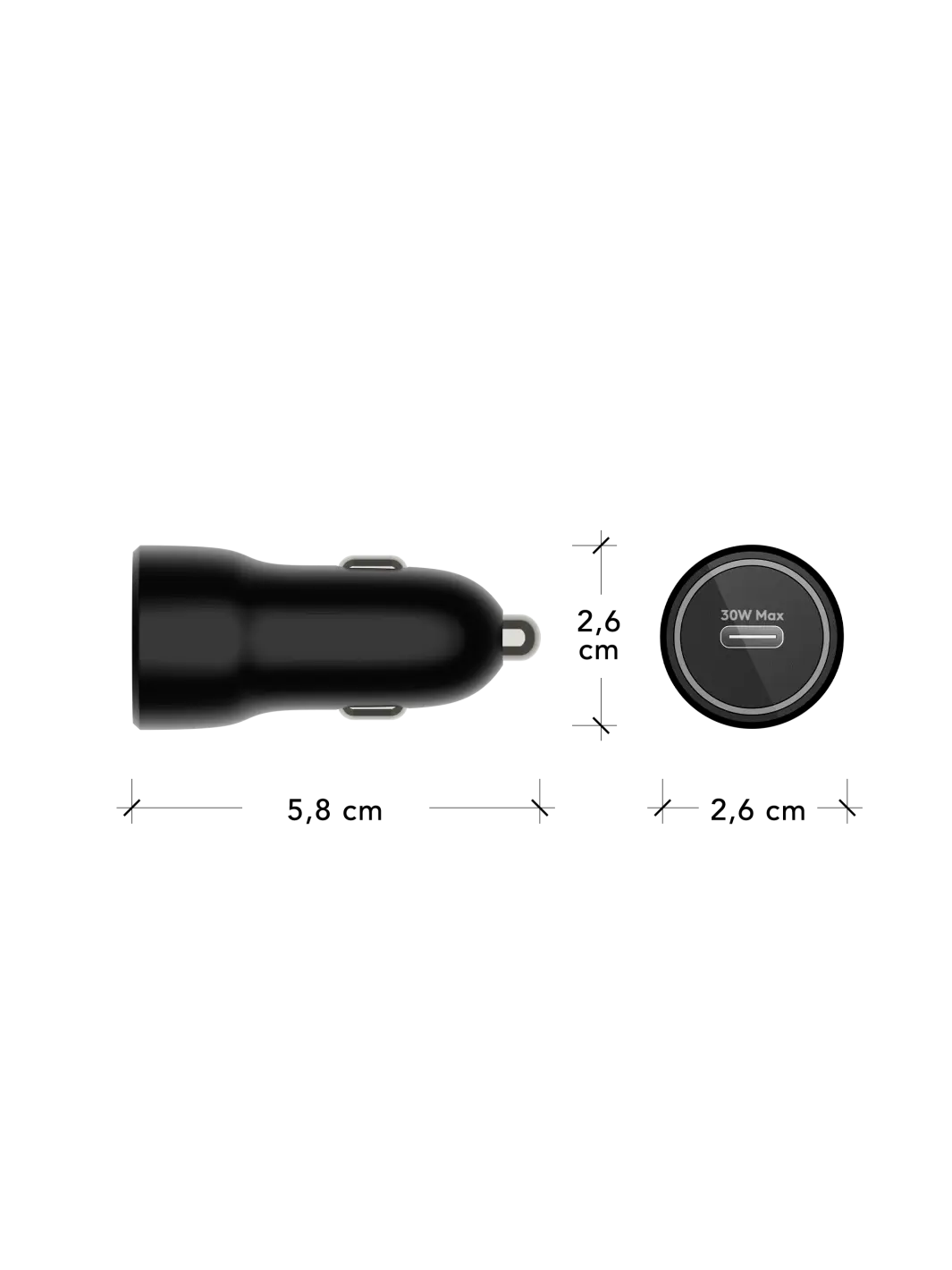 re-charge - Car Charger - USB-C 30W - Black Car Charger