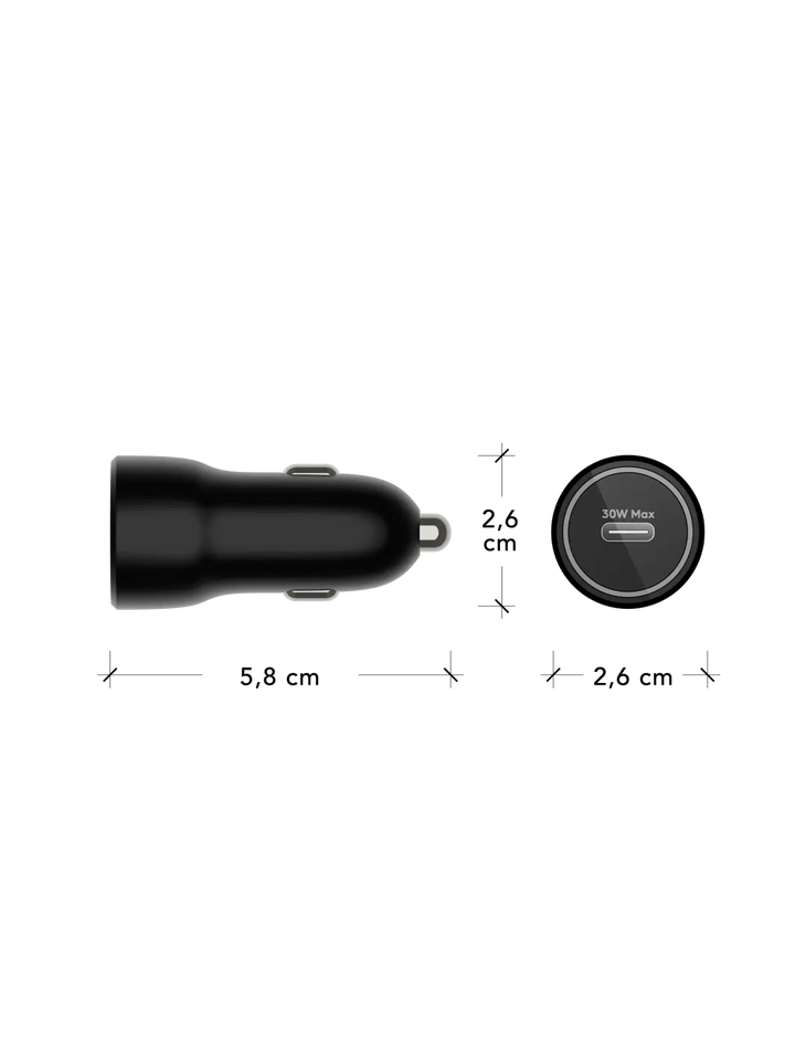 re-charge - Car Charger - USB-C 30W - Black Car Charger