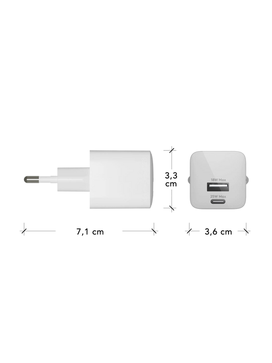 re-charge Pro - EU Wall Charger USB-C 25W + USB-A 18W - White Power Adapters & Chargers