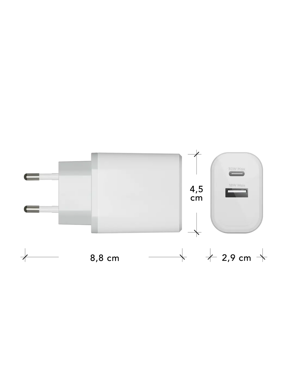 re-charge - EU Wall Charger - USB-C 30W+USB-A 18W - White Power Adapters & Chargers