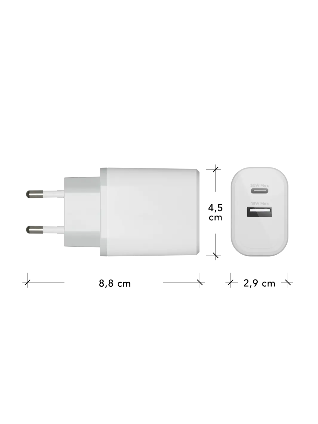 re-charge - EU Wall Charger - USB-C 30W+USB-A 18W - White Power Adapters & Chargers