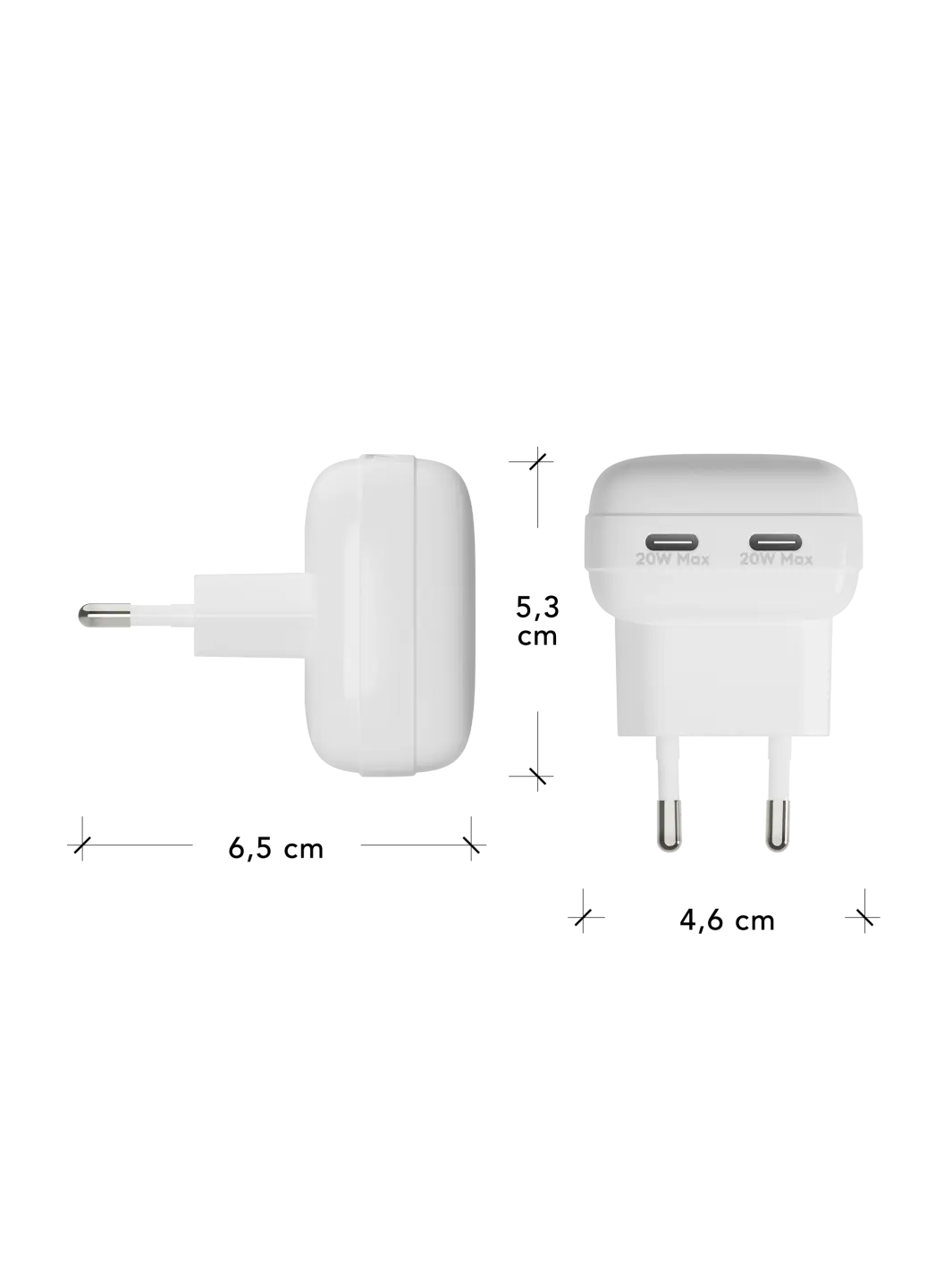 re-charge Pro - EU Flat Wall Charger 2xUSB-C 20W - White Power Adapters & Chargers