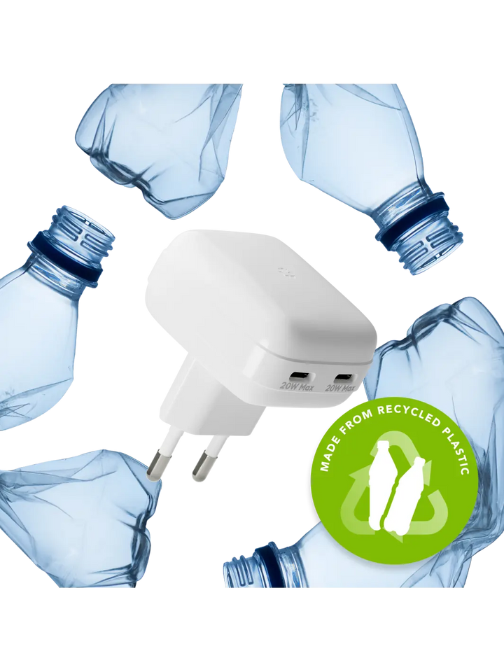 re-charge Pro - EU Flat Wall Charger 2xUSB-C 20W - White Power Adapters & Chargers