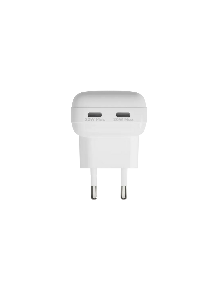 re-charge Pro - EU Flat Wall Charger 2xUSB-C 20W - White Power Adapters & Chargers