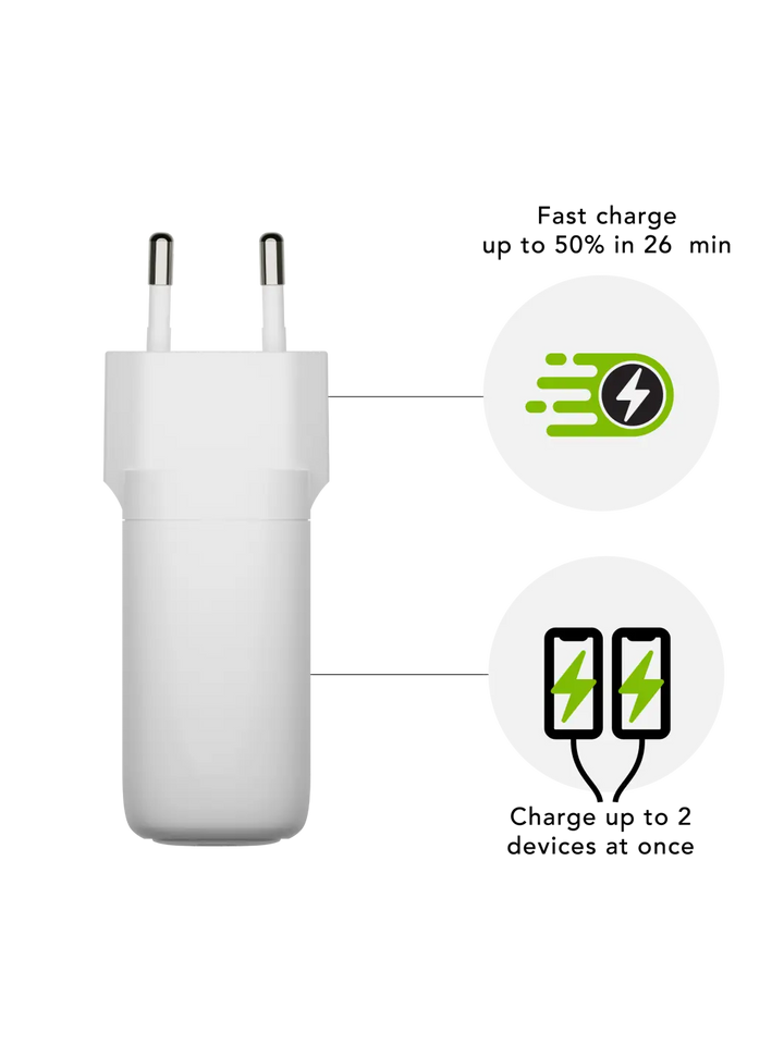 re-charge Pro - EU Wall Charger 2x USB-C 45W - White Power Adapters & Chargers