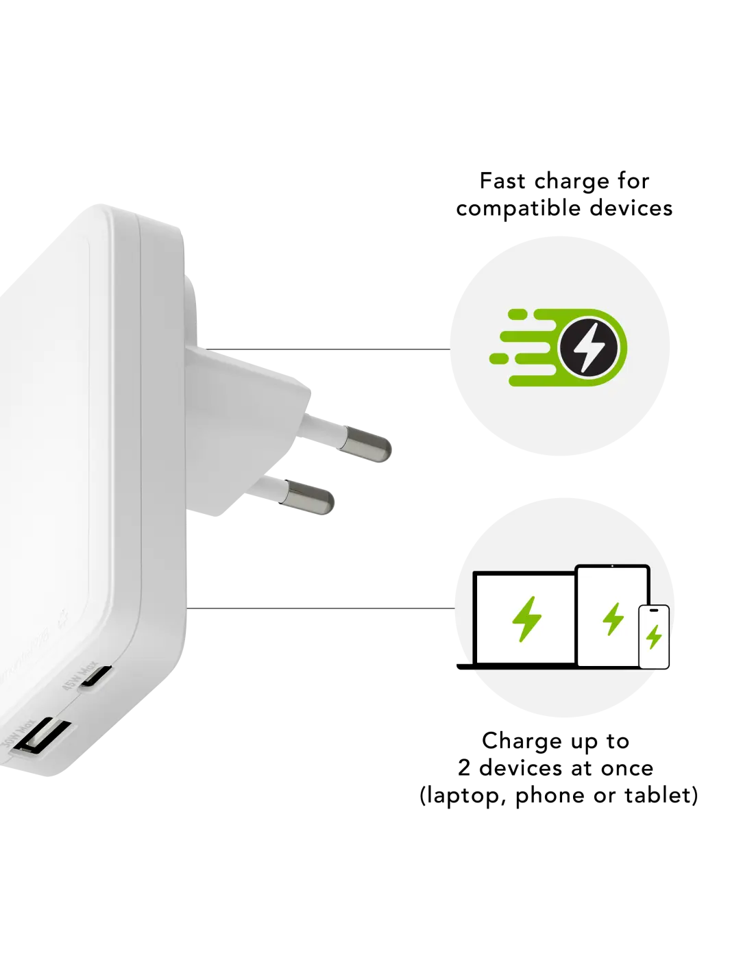 re-charge Pro - EU Slim Charger - USB-C 45W+30W-A Power Adapters & Chargers