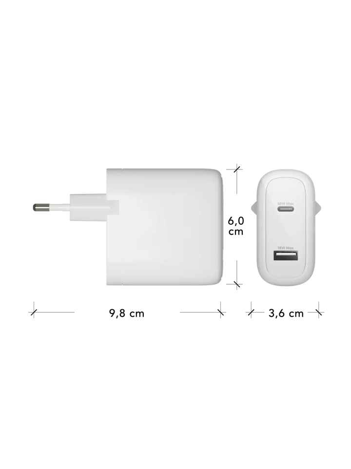 re-charge Pro - EU Wall Charger USB-C 65W + USB-A 18W - White Power Adapters & Chargers