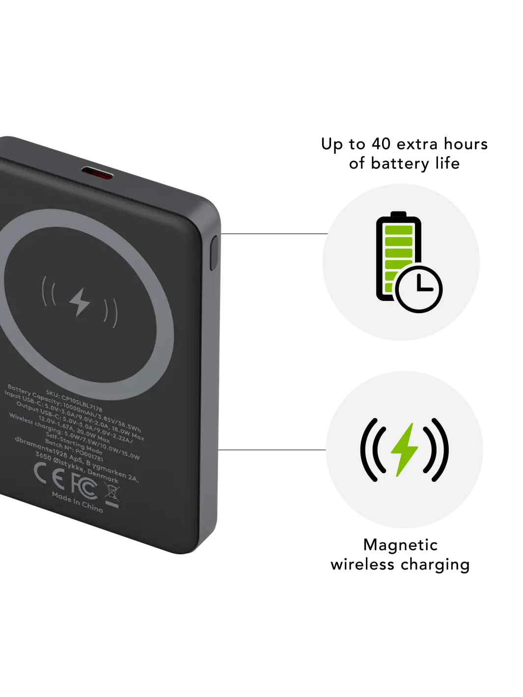 re-charge - Power Bank 10K MagSafe LED - Grey Power Bank