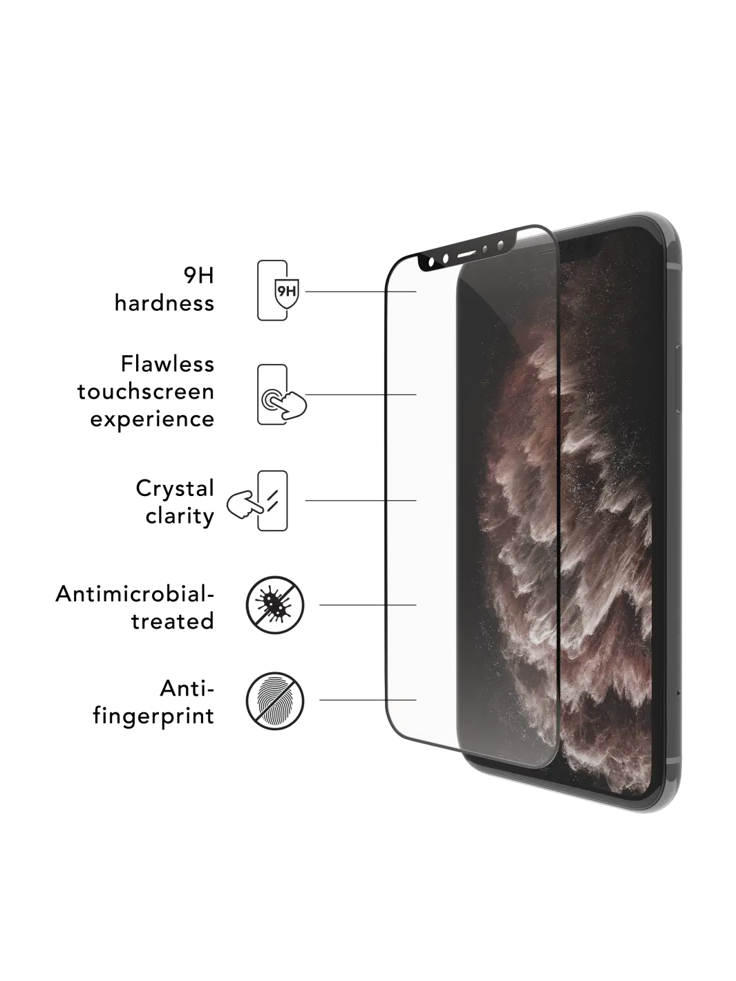 eco-shield - iPhone X/Xs/11 Pro - Black Edge Screen Protection