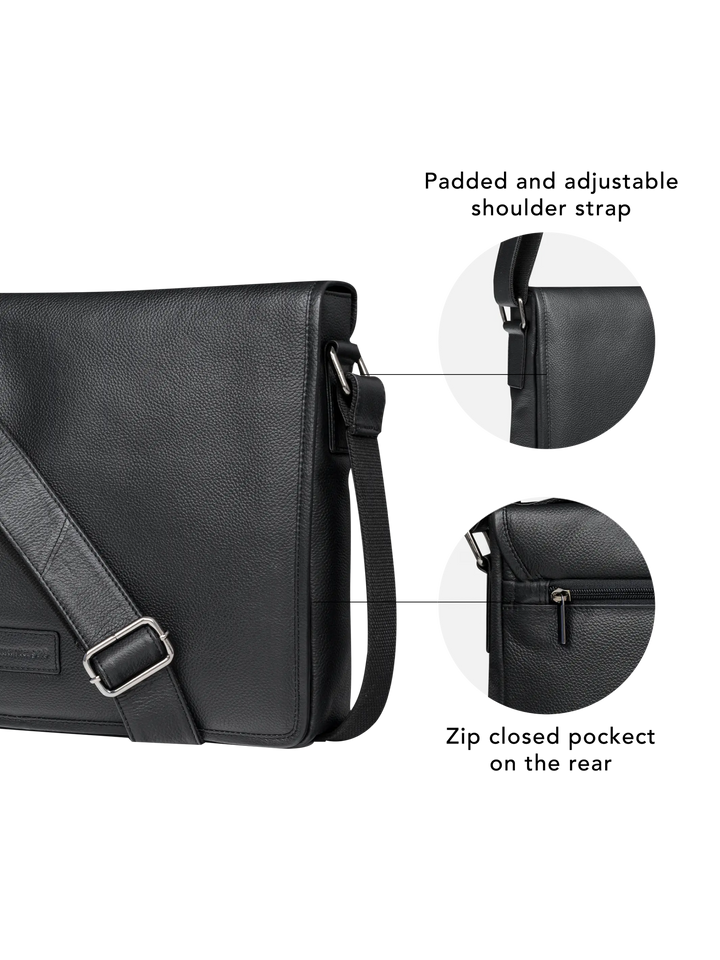 Marselisborg - 14" - Pebbled Black Messenger bag