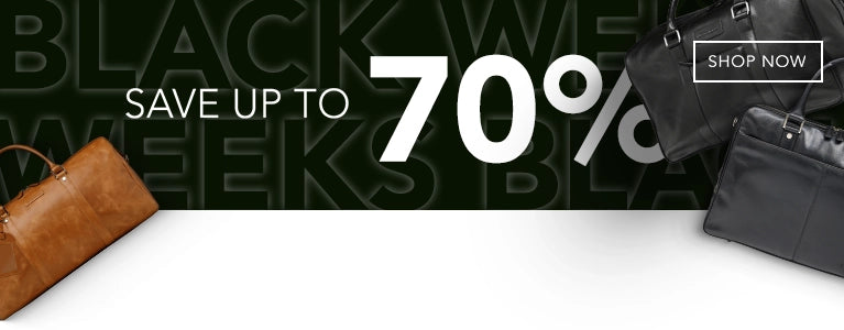 Black Weeks sale banner with bags and text on a black background