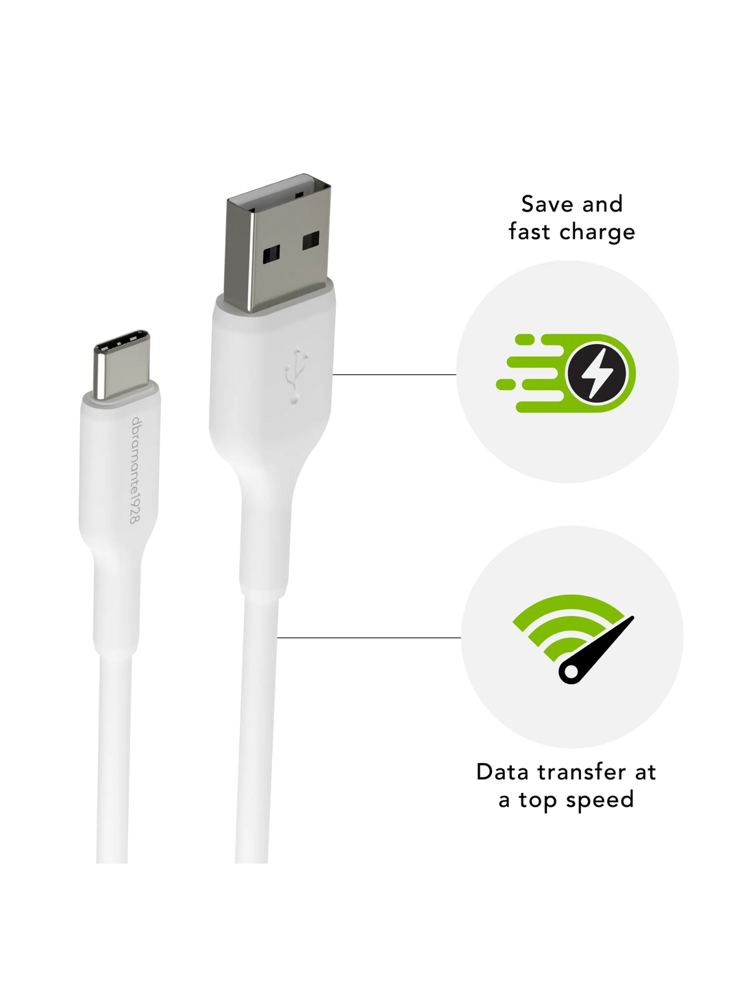 re-charge - Cable 2m USB-A to USB-C  - White