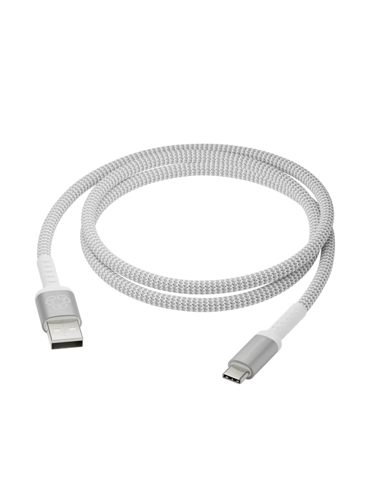 re-charge Pro - Flettet kabel 1,2 m USB-A til USB-C - Hvid