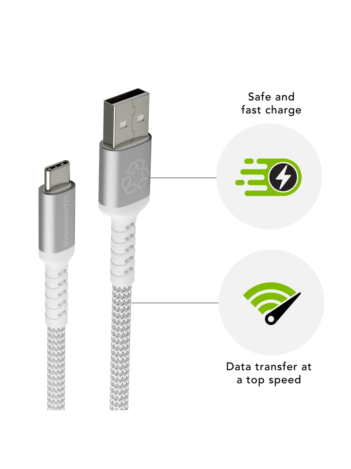 CABLES - BRAIDED White USB-A to USB-C 1.2m Cables