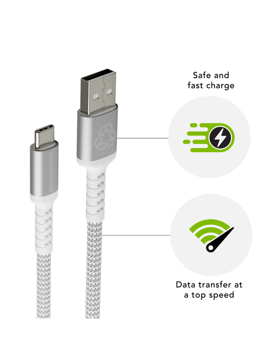 re-charge Pro - Braided Cable 1.2m USB-A to USB-C - White