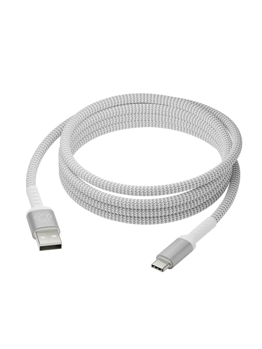 CABLES - BRAIDED White USB-A to USB-C 2.5m Cable