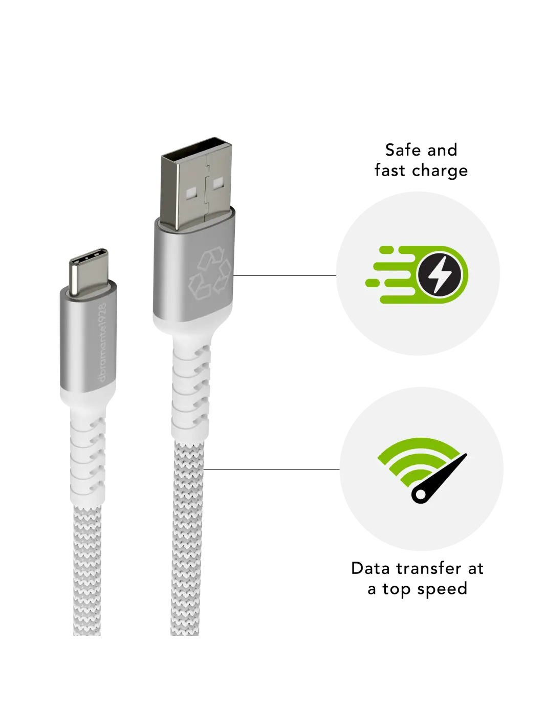 CABLES - BRAIDED White USB-A to Lightning 2.0m Cable