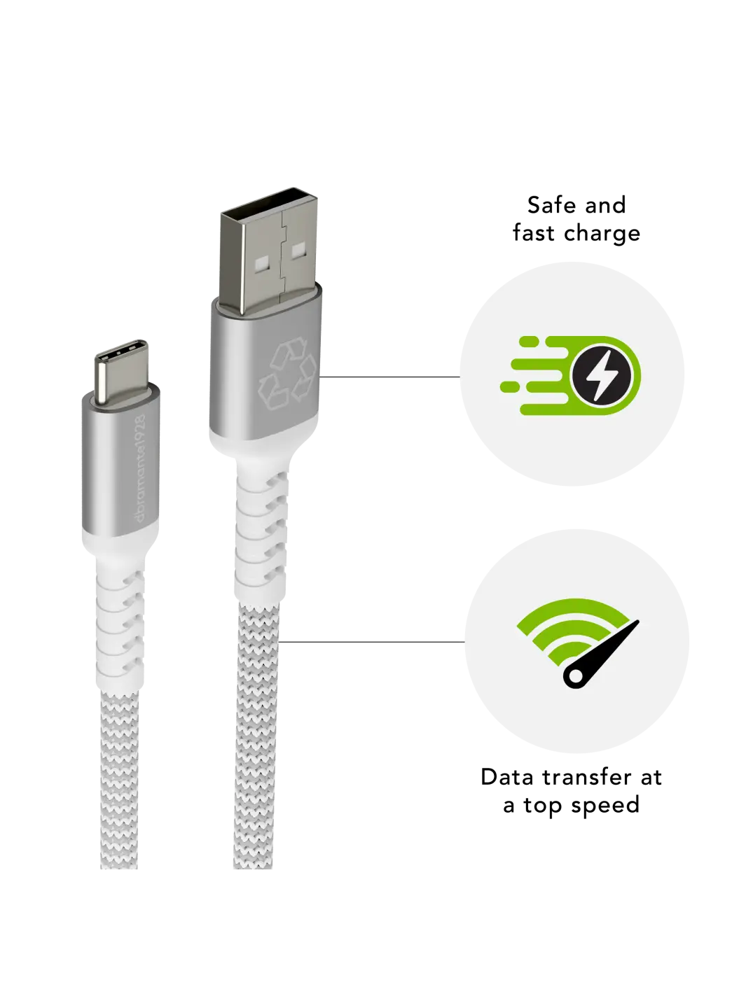 re-charge Pro - Braided Cable 2.5m USB-A to USB-C -White