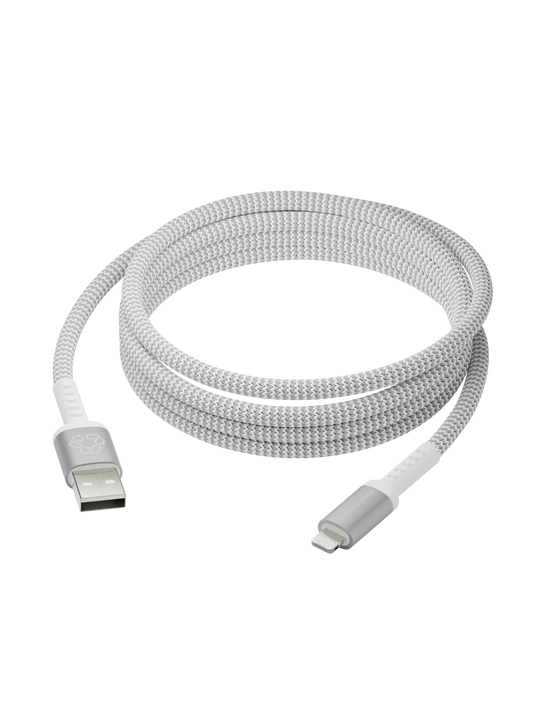 re-charge Pro - Braided Cable 2.5m USB-A to Lightning - White