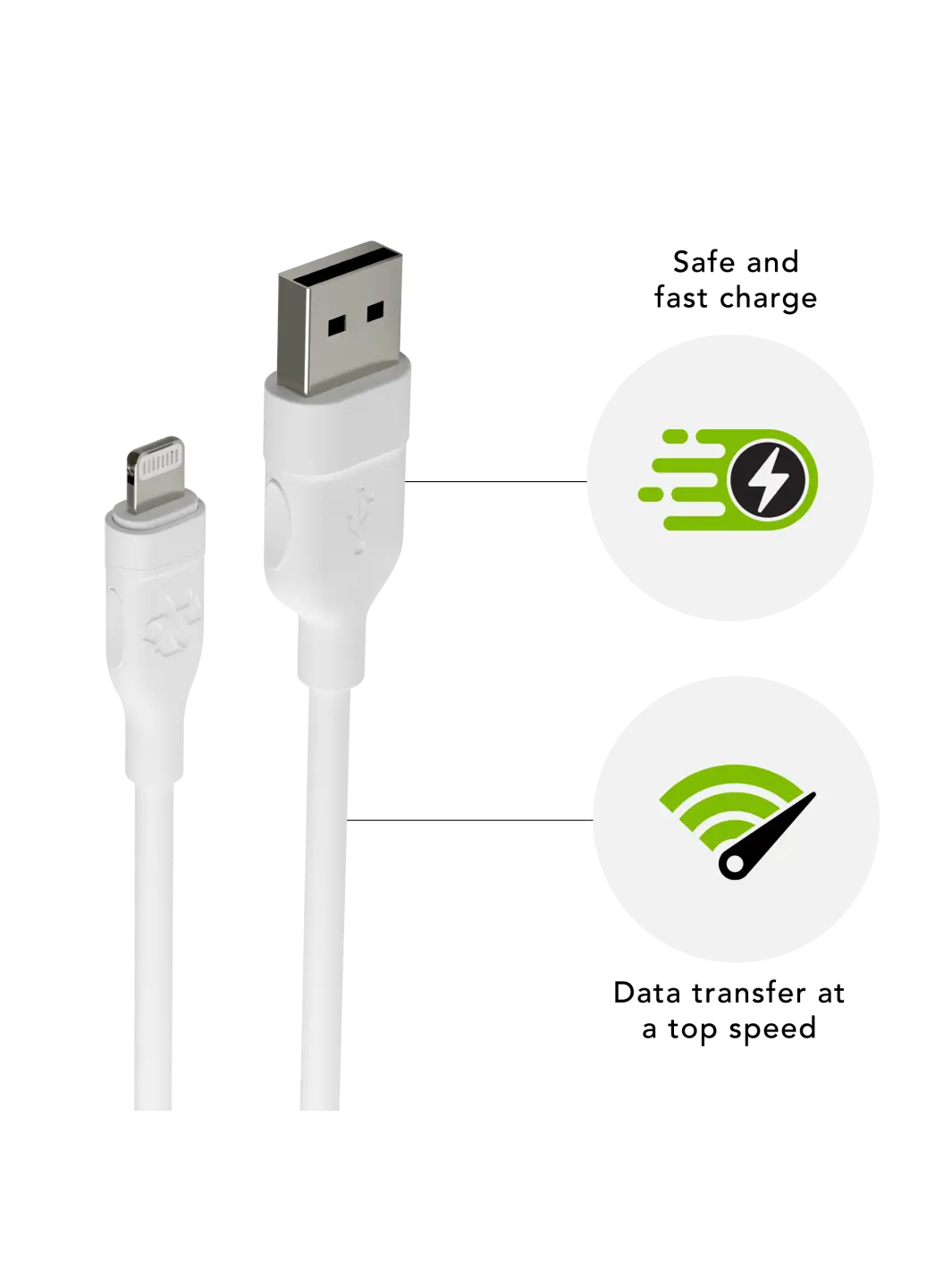 CABLES - STANDARD White USB-A to Lightning 2.5m Cables