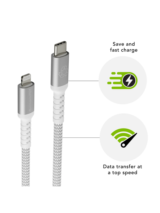 re-charge Pro - Braided Cable 2m USB-C to Lightning - White