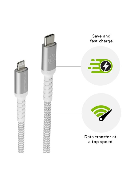 re-charge Pro - Braided Cable 2m USB-C to Lightning - White Cable