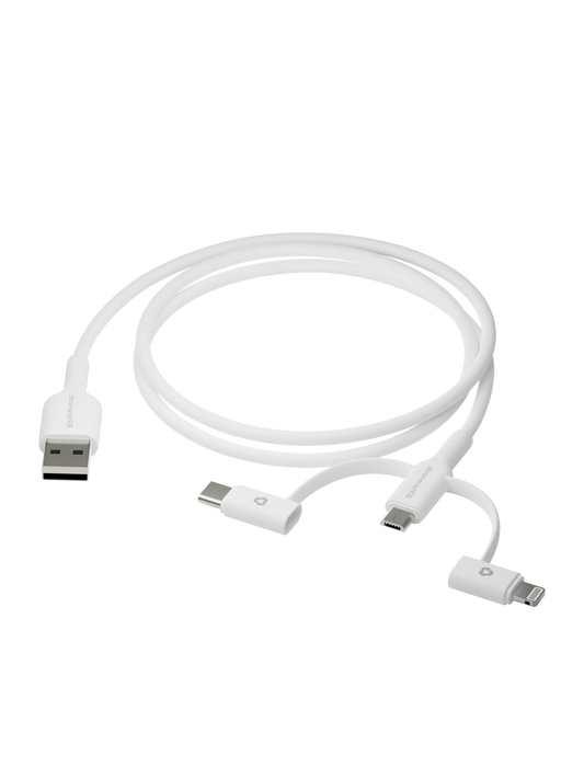 re-charge - 3-i-1-kabel-USB A til USB-A, C og Lightning - Hvid