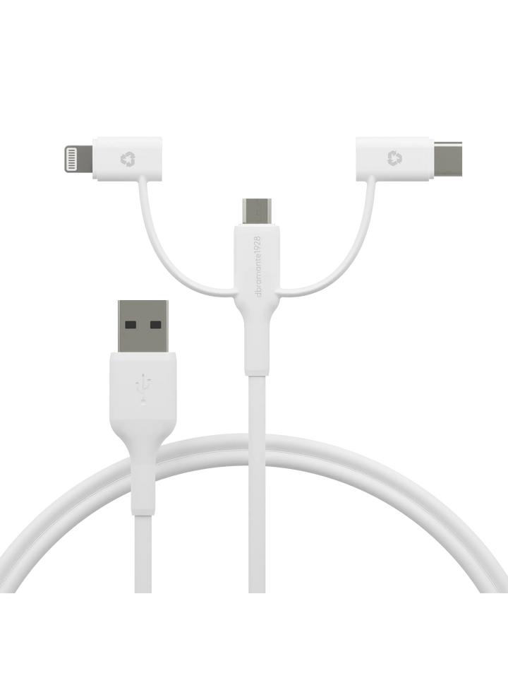 re-charge - 3in1 Cable–USB A to USB-A,C & Lightning - White