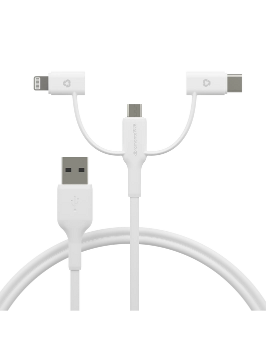 re-charge - 3-i-1-kabel-USB A til USB-A, C og Lightning - Hvid