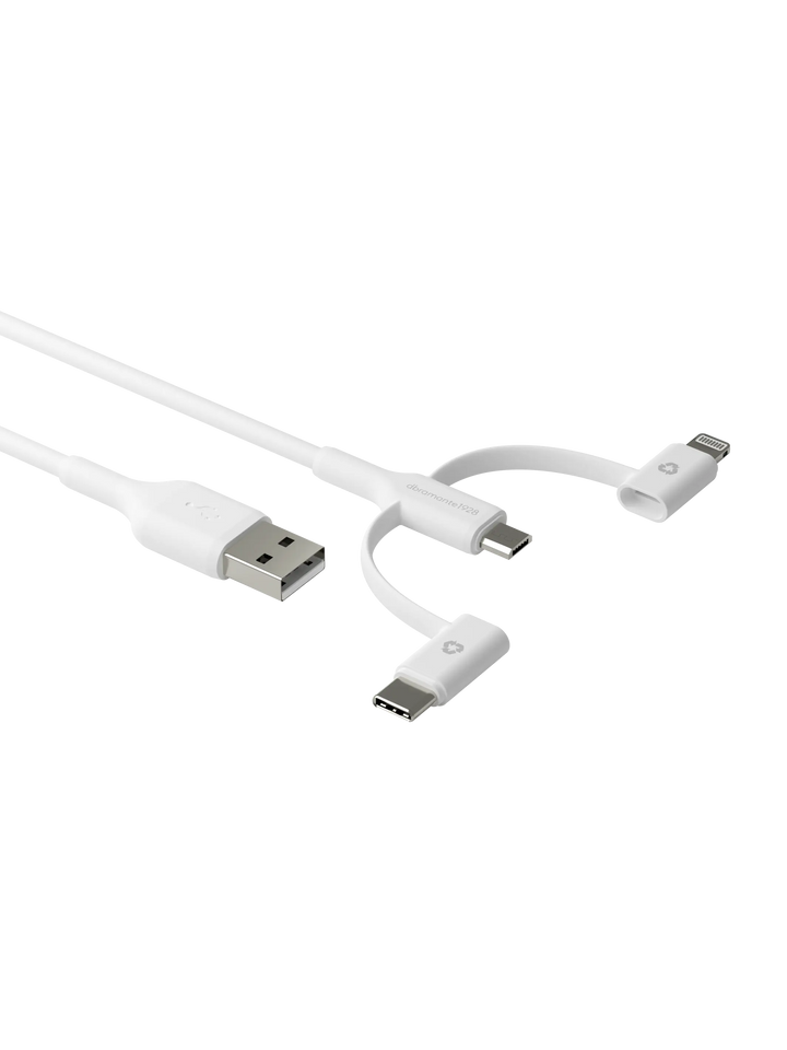 re-charge - 3in1 Cable–USB A to USB-A,C & Lightning - White