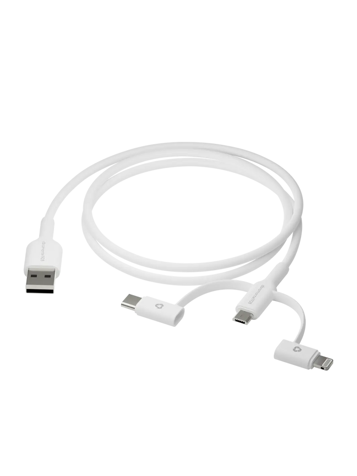 re-charge - 3in1 Cable–USB A to USB-A,C & Lightn-W- 3in1 Kabel-USB A zu USB-A,C & Lightning - Weiß