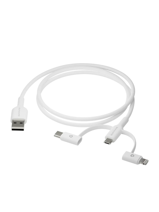 re-charge - 3in1 Cable–USB A to USB-A,C & Lightning - White Cables