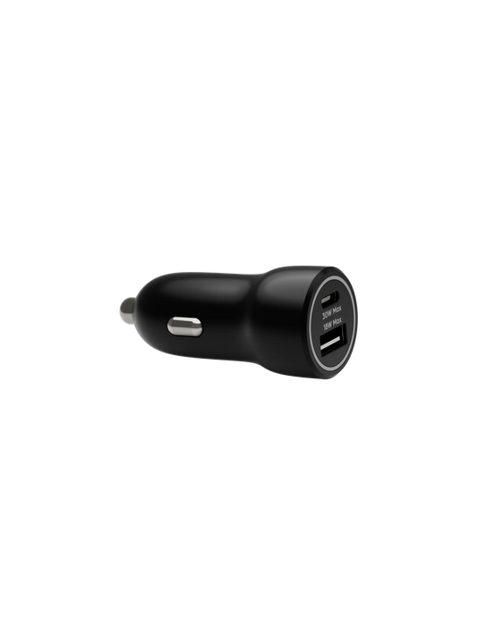 re-charge - Car Charger - USB-C 30W+USB-A 18W - Black