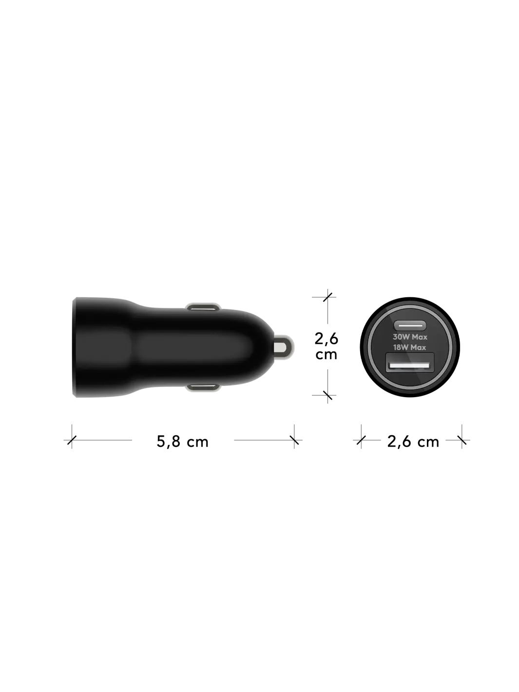 re-charge - Autoladegerät - USB-C 30W + USB-A 18W - Schwarz