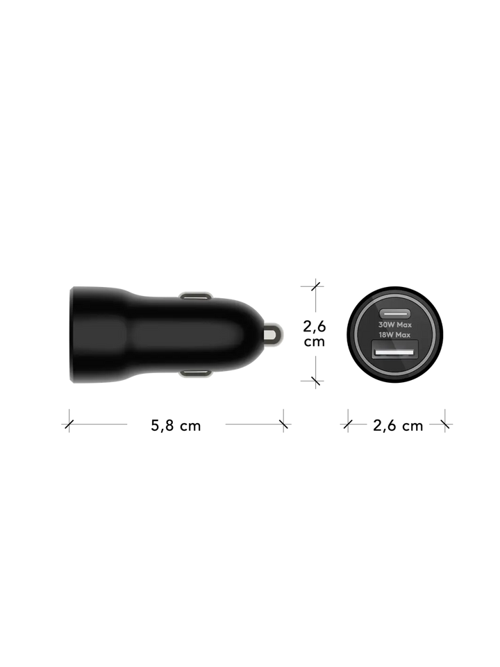 re-charge - Autoladegerät - USB-C 30W + USB-A 18W - Schwarz