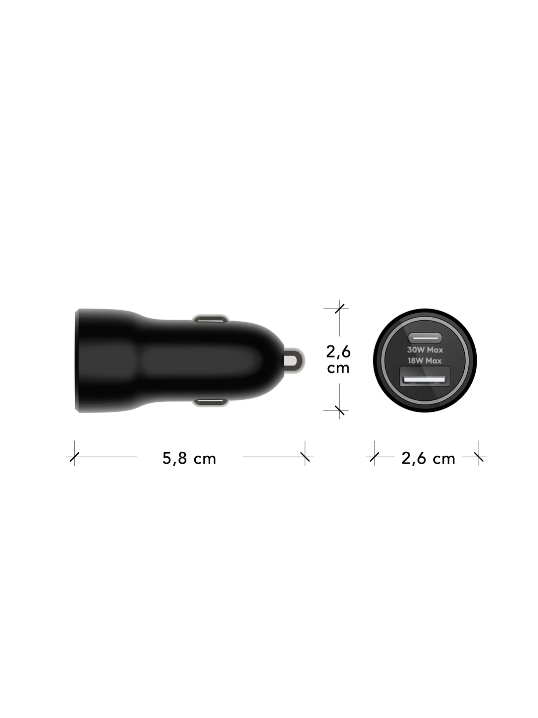 re-charge - Car Charger - USB-C 30W+USB-A 18W - Black