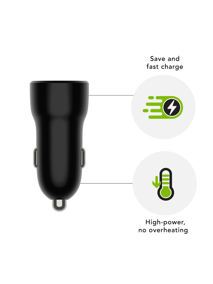 re-charge - Car Charger - USB-C 30W+USB-A 18W - Black