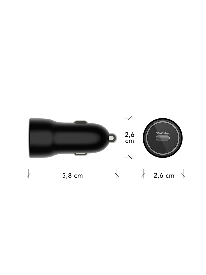 re-charge - Car Charger - USB-C 30W - Black