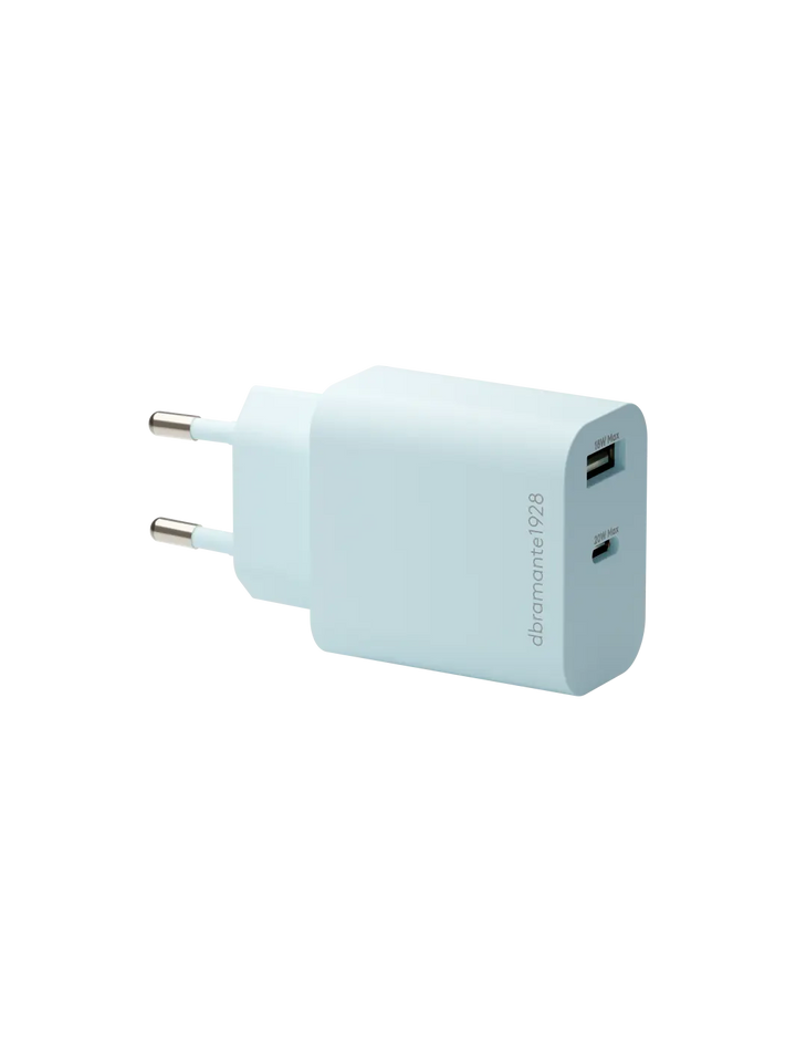 re-charge - EU-Wandladegerät USB-C 20W+USB-A 18W - Blau