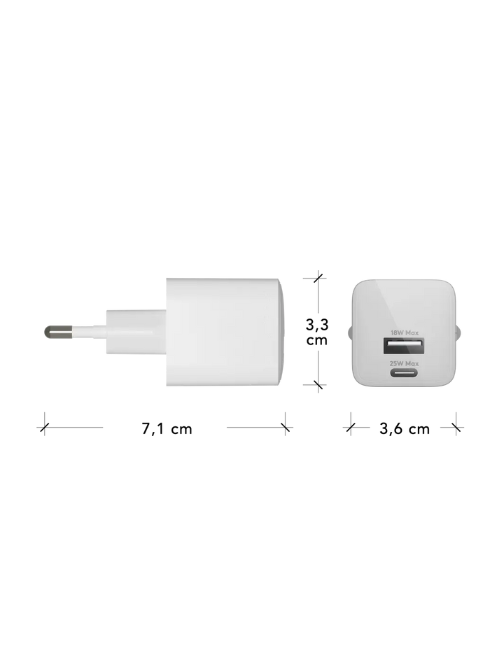 WALL CHARGERS S White 25W+18W 7,1 x 3,3 x 3,6 cm Wall chargers