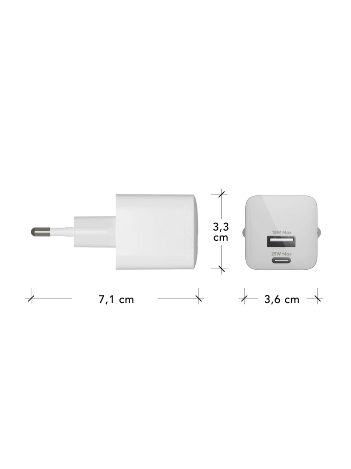re-charge Pro - EU Wall Charger USB-C 25W + USB-A 18W - White Power Adapters & Chargers
