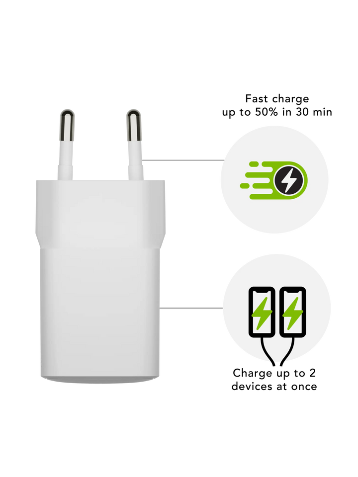 re-charge Pro - EU Wall Charger USB-C 30W + USB-A 18W - White Power Adapters & Chargers