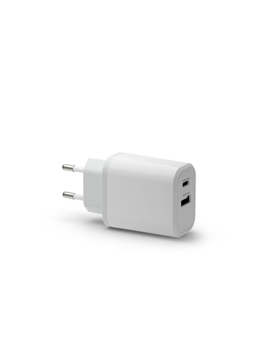 re-charge - EU-vægoplader - USB-C 30W+USB-A 18W - Hvid