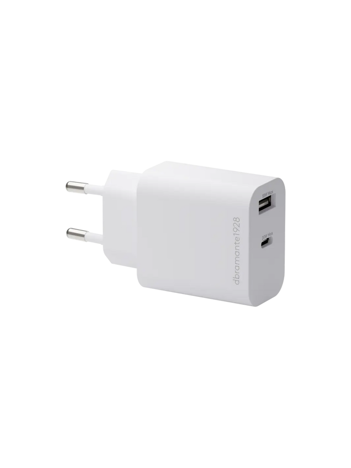 re-charge - EU-Wandladegerät USB-C 20W+USB-A 18W - Weiß