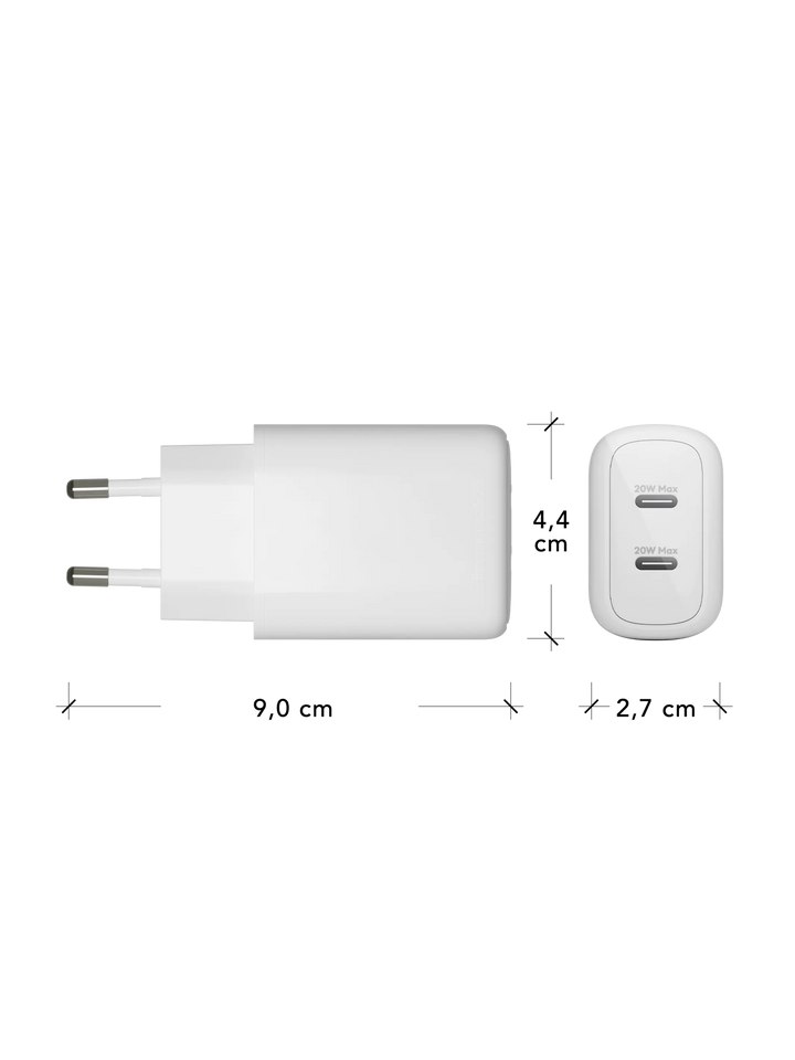 re-charge Pro - EU Wall Charger 2x USB-C 20W - White Power Adapters & Chargers